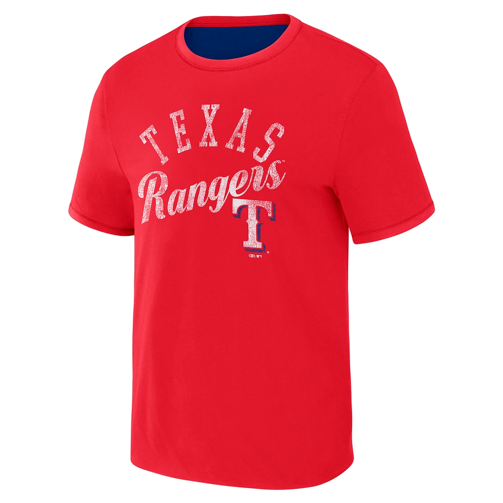 Men's Darius Rucker Collection by Fanatics Royal/Red Texas Rangers Two-Way Ringer Reversible T-Shirt