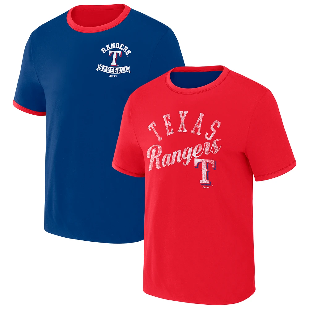 Collection Darius Rucker pour homme par Fanatics Royal/Red Texas Rangers T-shirt réversible à sonnerie bidirectionnelle