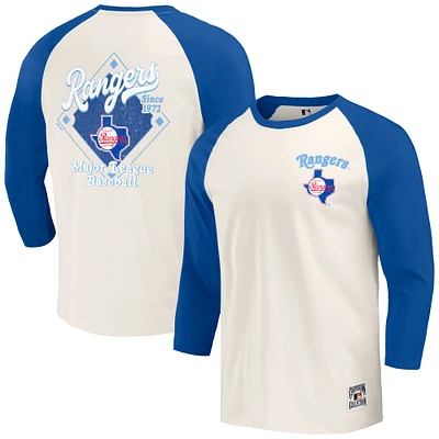 Collection Darius Rucker pour hommes par Fanatics Royal/Blanc Texas Rangers Cooperstown T-shirt raglan à manches 3/4