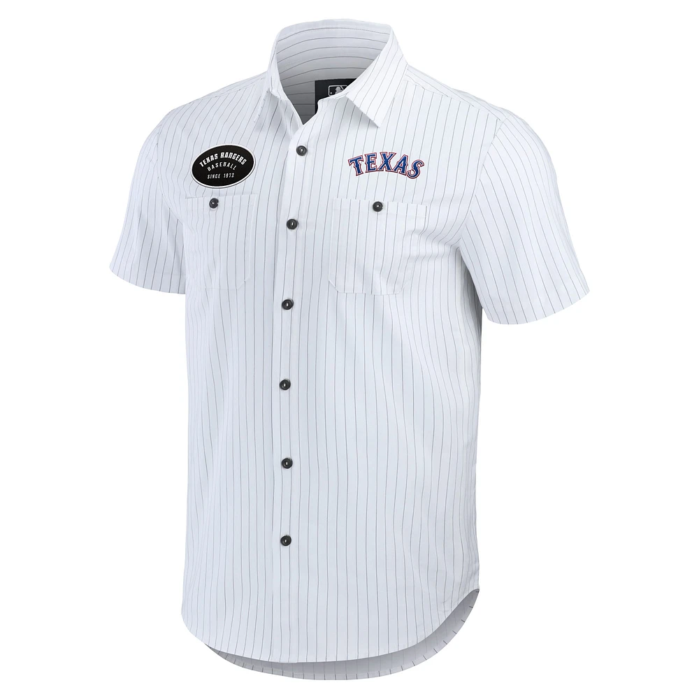 Men's Darius Rucker Collection by Fanatics White Texas Rangers Pin Stripe Short Sleeve Button-Up Shirt