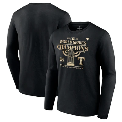 T-shirt à manches longues noir Texas Rangers 2023 World Series Champions Parade de marque Fanatics pour hommes