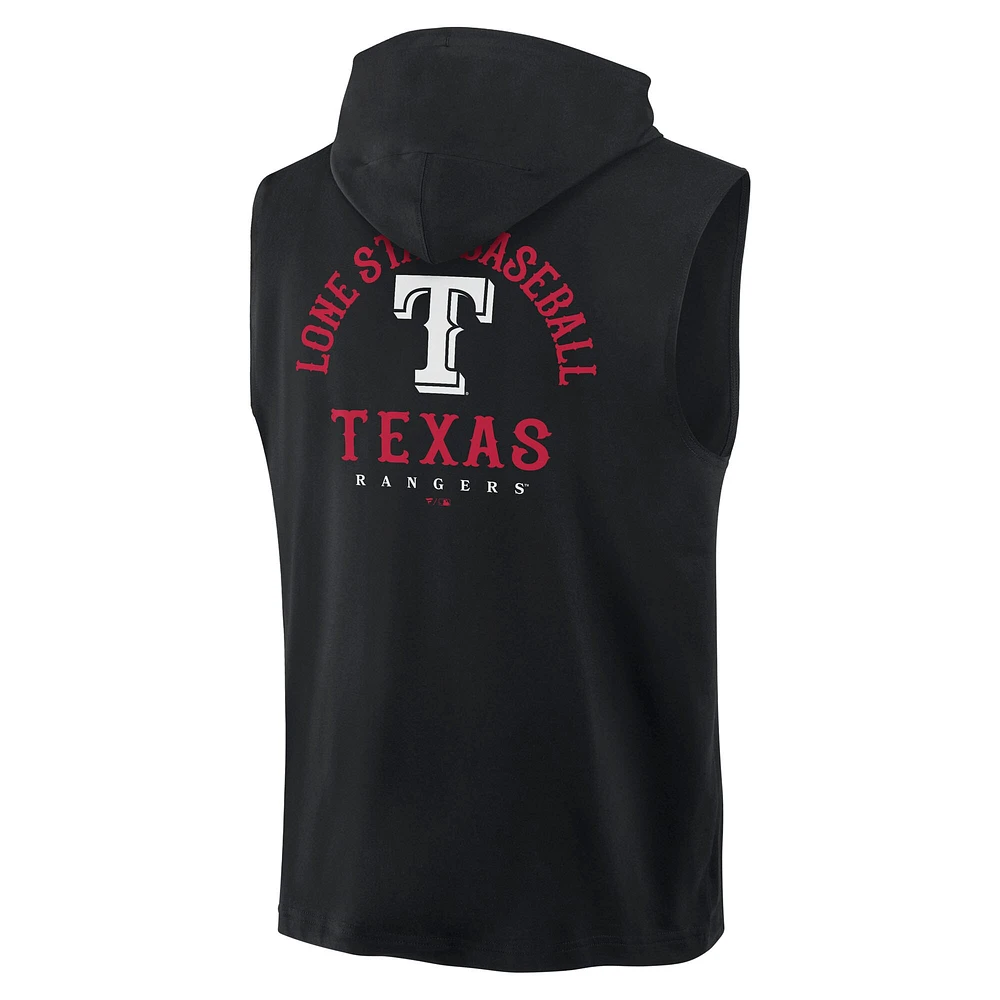 Sweat à capuche sans manches Fire Speed ​​Texas Rangers noir Fanatics pour homme