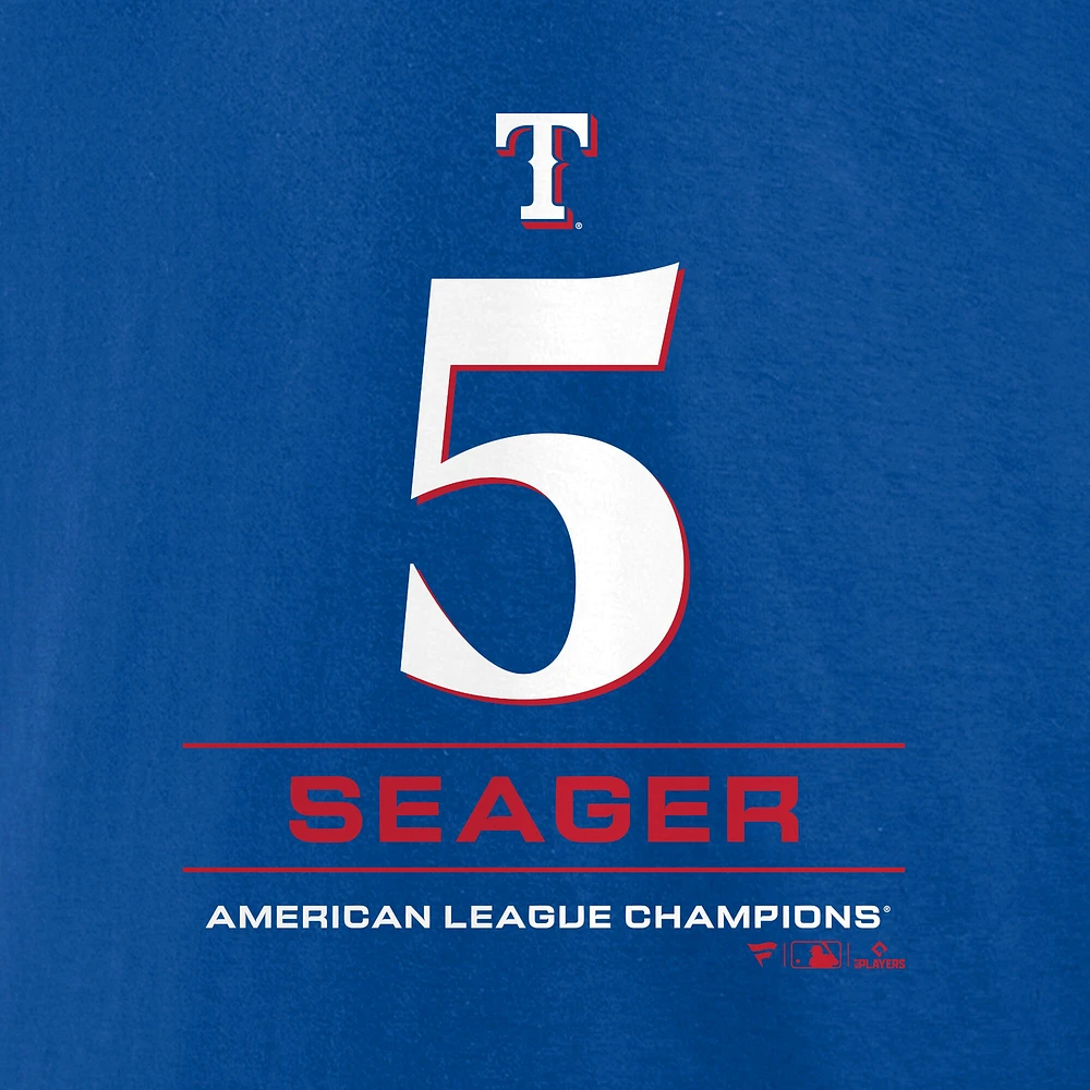 Fanatics Corey Seager Royal Texas Rangers 2023 American League Champions Nom et numéro du joueur T-shirt pour hommes