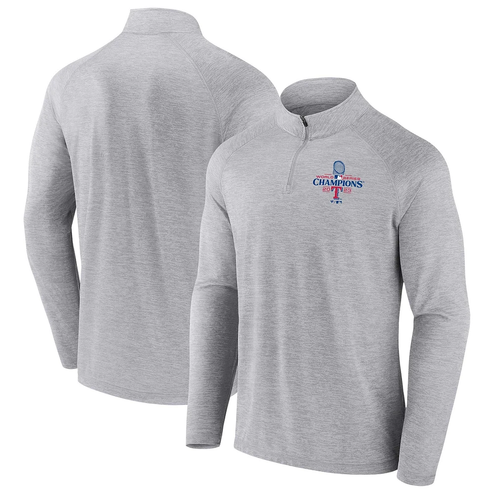 Men's Fanatics Gray Texas Rangers 2023 World Series Champions Curveball Quarter-Zip Mock Neck Pullover Top