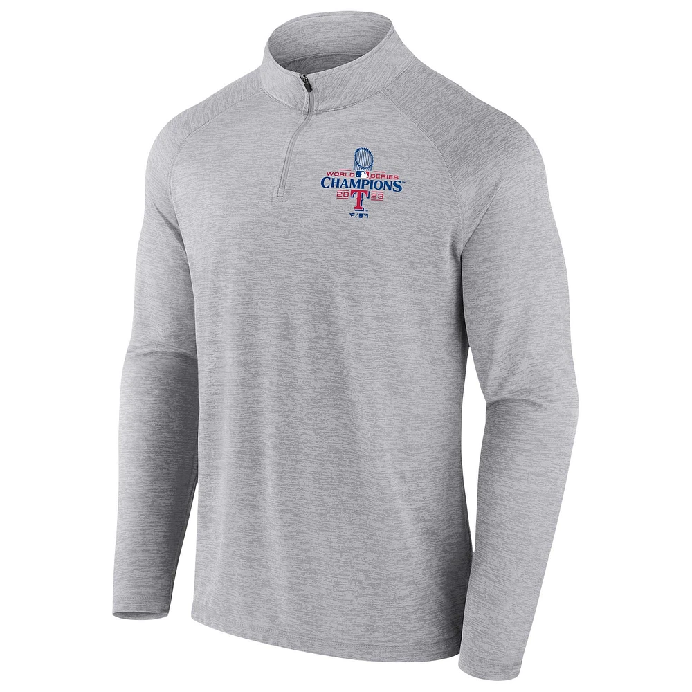 Men's Fanatics Gray Texas Rangers 2023 World Series Champions Curveball Quarter-Zip Mock Neck Pullover Top