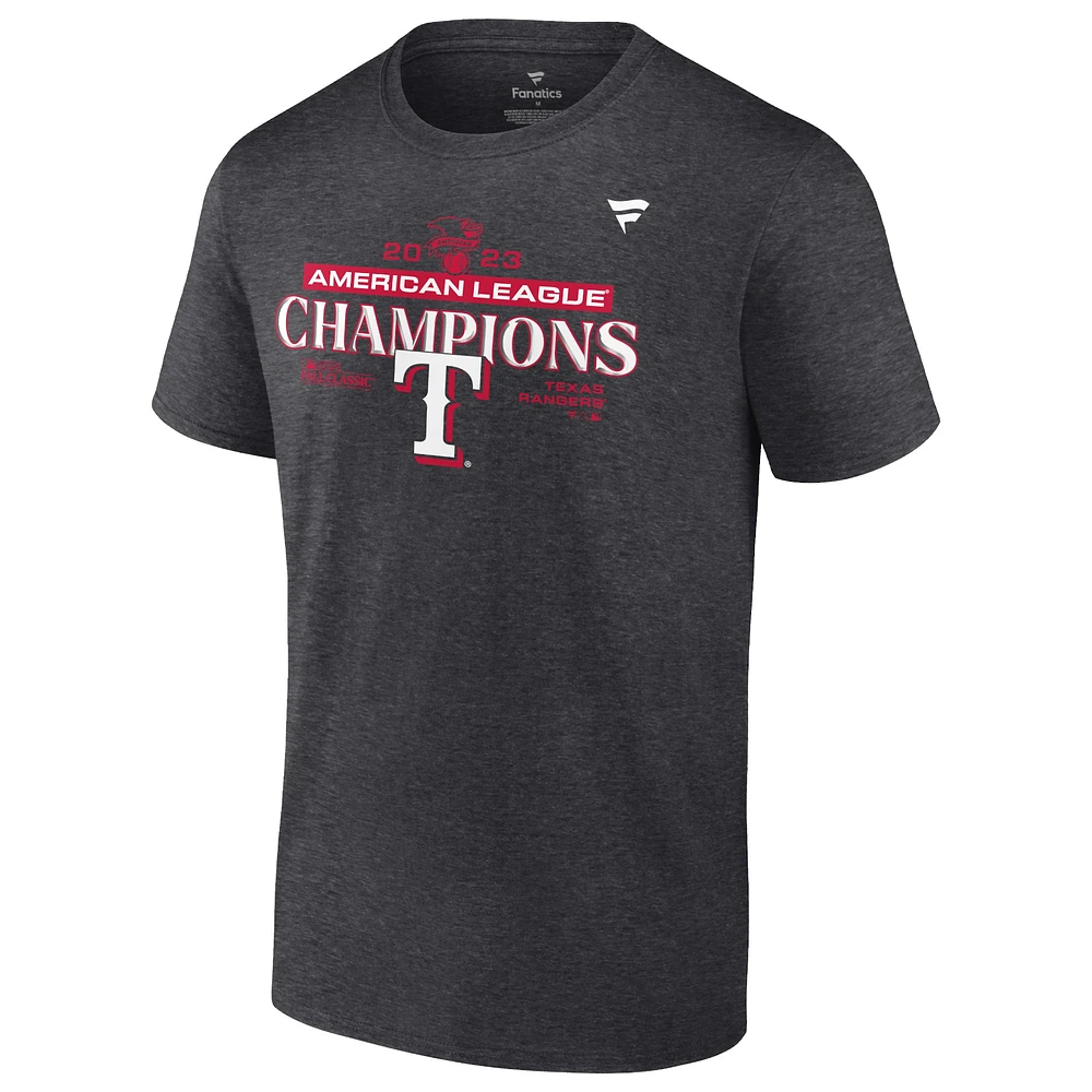 Men's Fanatics  Heather Charcoal Texas Rangers 2023 American League Champions Locker Room T-Shirt