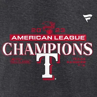 T-shirt des vestiaires champions de la Ligue américaine 2023 Fanatics Heather Charcoal pour hommes Texas Rangers