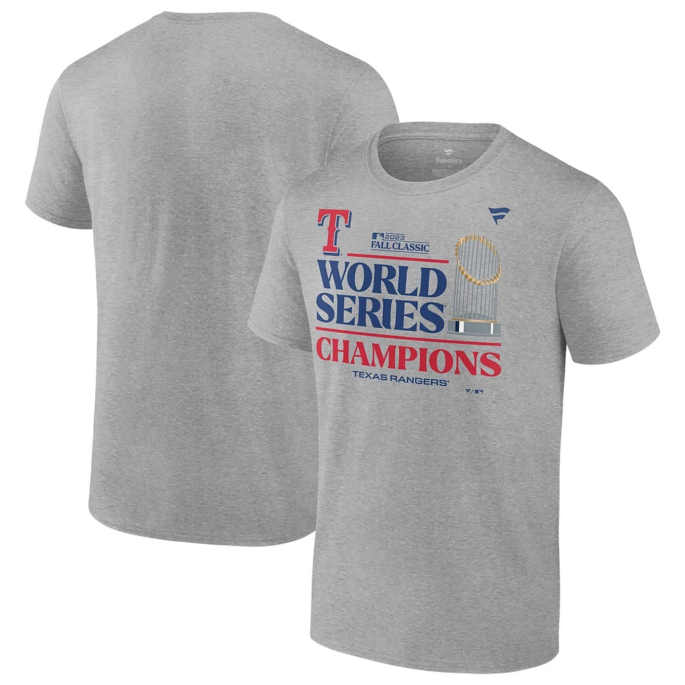 T-shirt grand et pour vestiaire des champions de la Série mondiale 2023 Texas Rangers Fanatics Heather Grey hommes