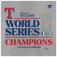 T-shirt grand et pour vestiaire des champions de la Série mondiale 2023 Texas Rangers Fanatics Heather Grey hommes