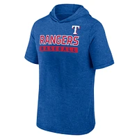 Men's Fanatics Heather Royal Texas Rangers Push Short Sleeve Pullover Hoodie