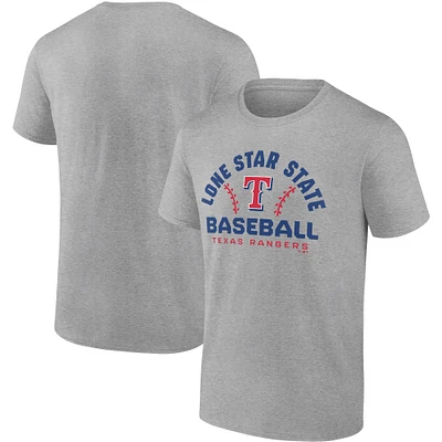 T-shirt emblématique Go for Two des Texas Rangers Fanatics gris chiné pour hommes