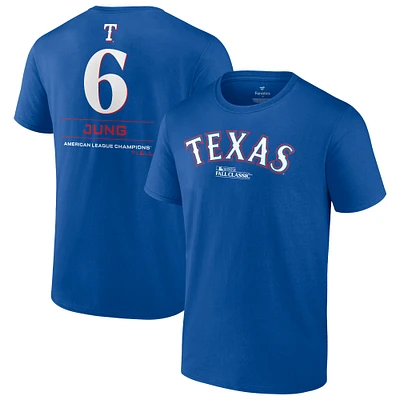 Fanatics Josh Jung Royal Texas Rangers 2023 T-shirt avec nom et numéro du joueur des champions de la Ligue américaine