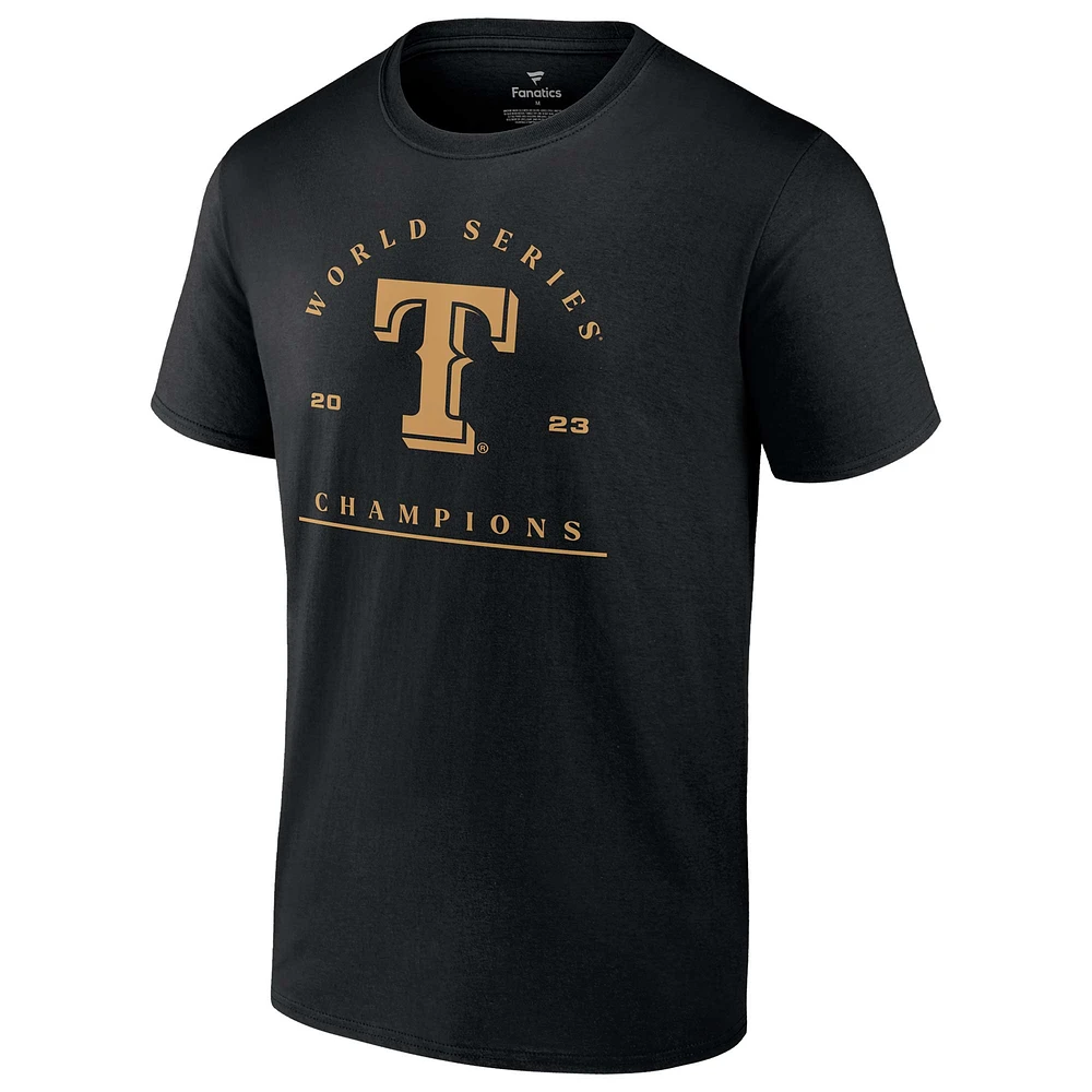 T-shirt noir avec nom et numéro des champions de la Série mondiale 2023 Texas Rangers Marcus Semien marque Fanatics pour hommes