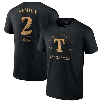 T-shirt noir avec nom et numéro des champions de la Série mondiale 2023 Texas Rangers Marcus Semien marque Fanatics pour hommes