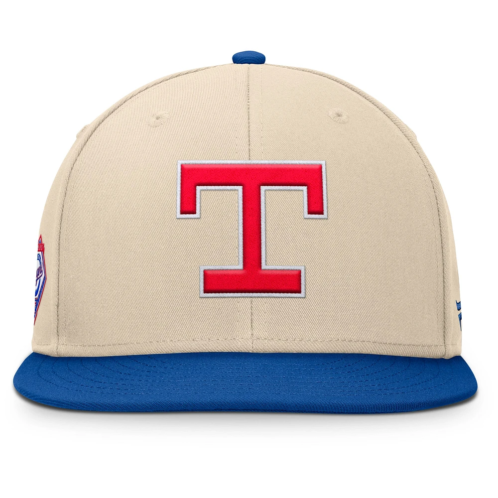 Men's Fanatics Natural/Royal Texas Rangers Cooperstown Collection Bounder Snapback Hat