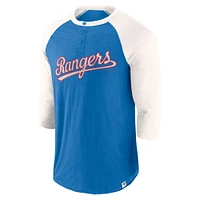 Men's Fanatics Royal/Cream Texas Rangers Historical Win 3/4-Sleeve Henley T-Shirt