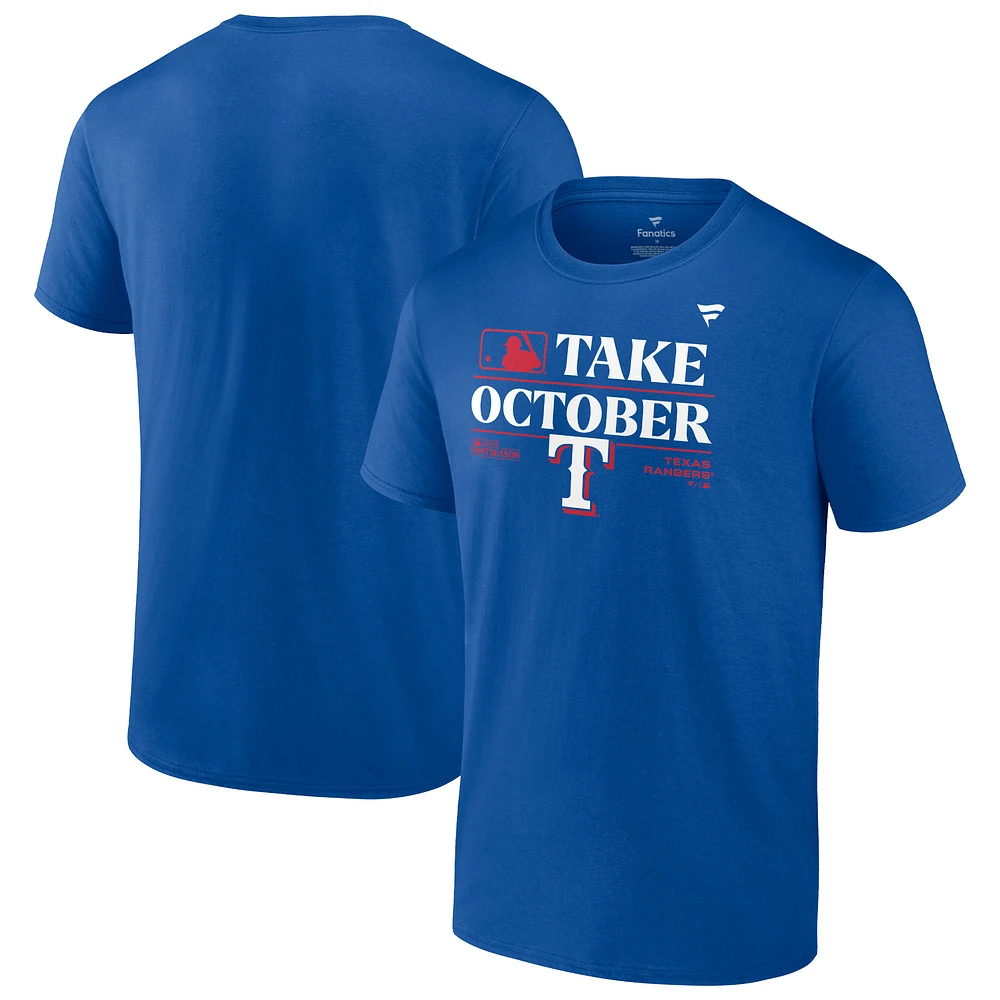 T-shirt grand et pour hommes Fanatics Royal Texas Rangers 2023 Post-saison Vestiaire