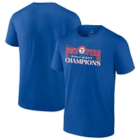 T-shirt Fanatics Royal Texas Rangers pour hommes, champions de la Série mondiale 2023 avec séquence frappe