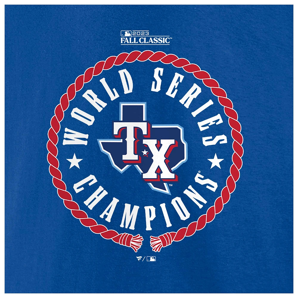 T-shirt fanatiques pour hommes des Royal Texas Rangers Champions de la Série mondiale 2023 volant à domicile