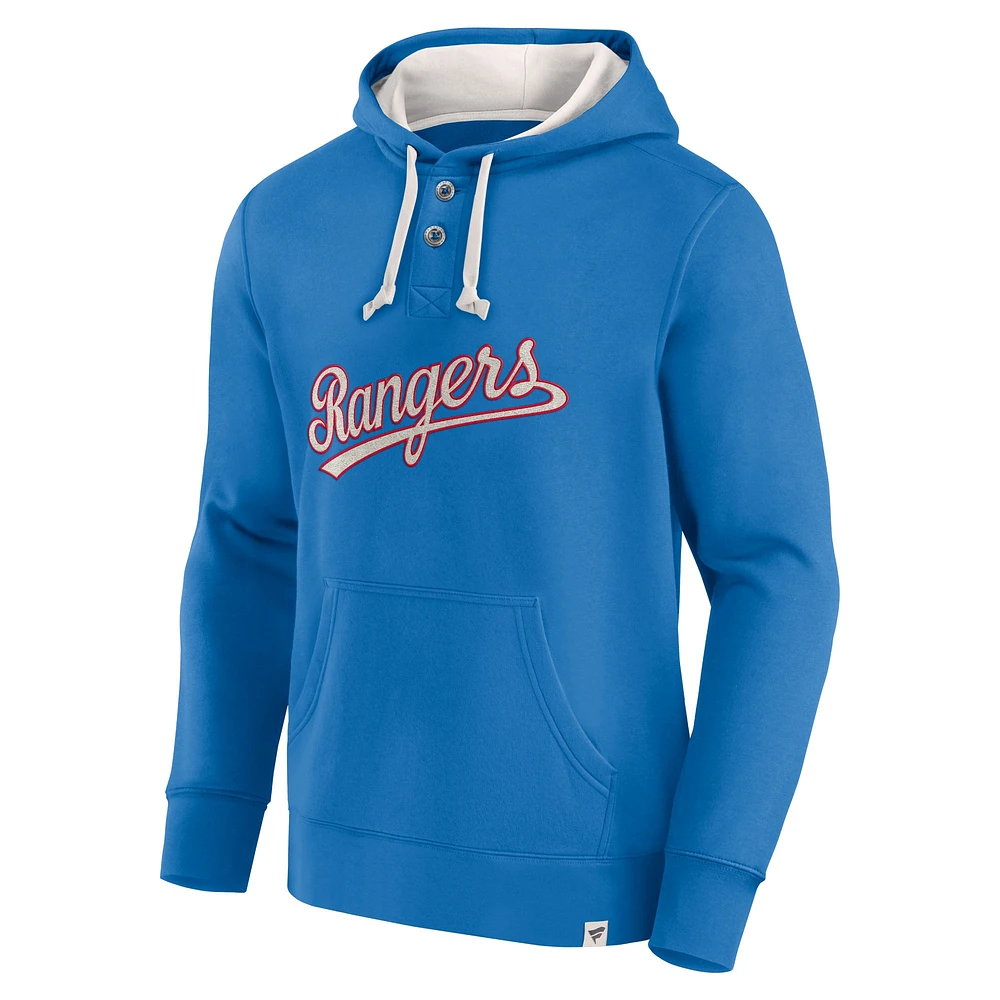 Men's Fanatics Royal Texas Rangers Plan for Adversity Henley Fleece Pullover Hoodie