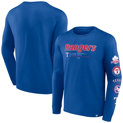 T-shirt à manches longues Fanatics Royal Texas Rangers Strike the Goal pour hommes