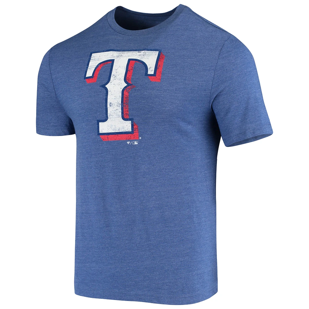 T-shirt triple mélange avec logo officiel patiné Fanatics Royal Texas Rangers pour hommes