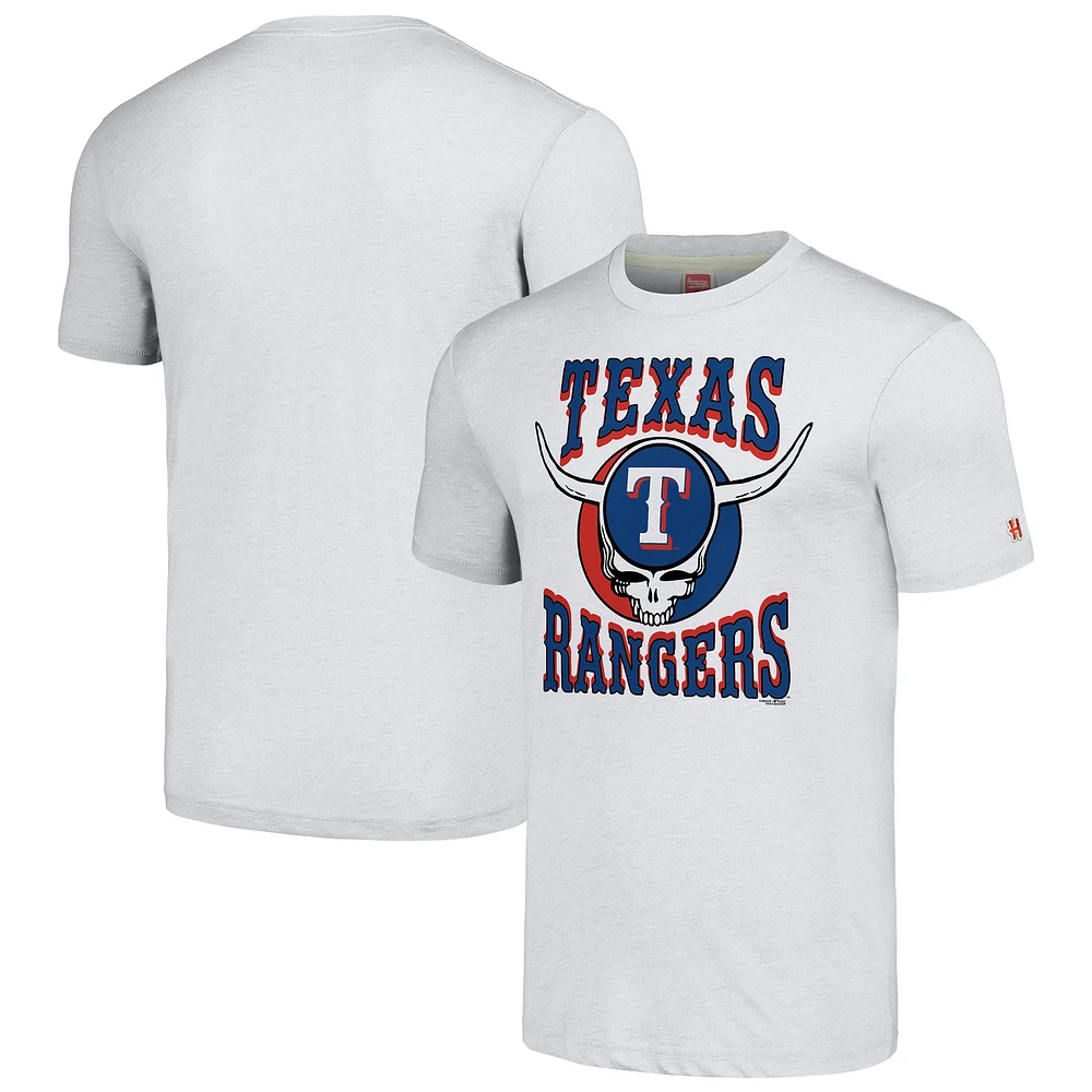 Men's Homage Ash Texas Rangers Grateful Dead Tri-Blend T-Shirt