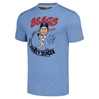 T-shirt à trois mélanges pour hommes, hommage Corey Seager, bleu clair, joueur de caricature des Texas Rangers