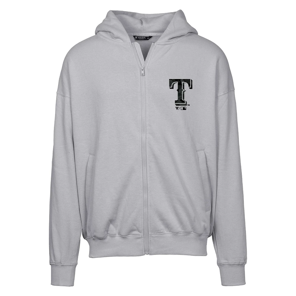 Men's Levelwear  Gray Texas Rangers Oversized Uphill Digital Camo Full-Zip Hoodie