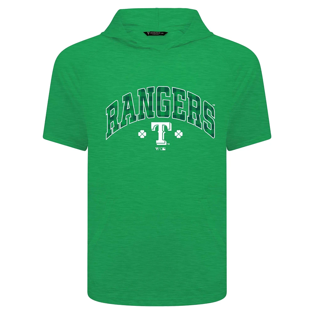 Sweat à capuche manches courtes et carreaux pour homme Levelwear Green Texas Rangers St. Patrick's Day