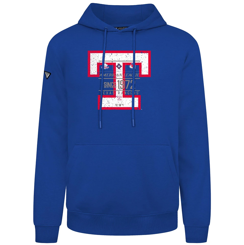 Sweat à capuche manches longues Levelwear Royal Texas Rangers Cooperstown Collection pour homme