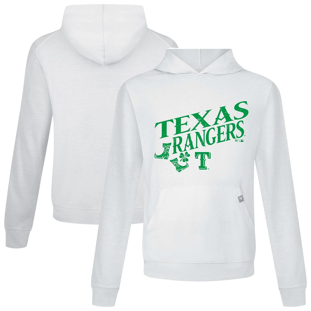 Sweat à capuche blanc pour homme avec bottes de relais Texas Rangers St. Patrick's Day
