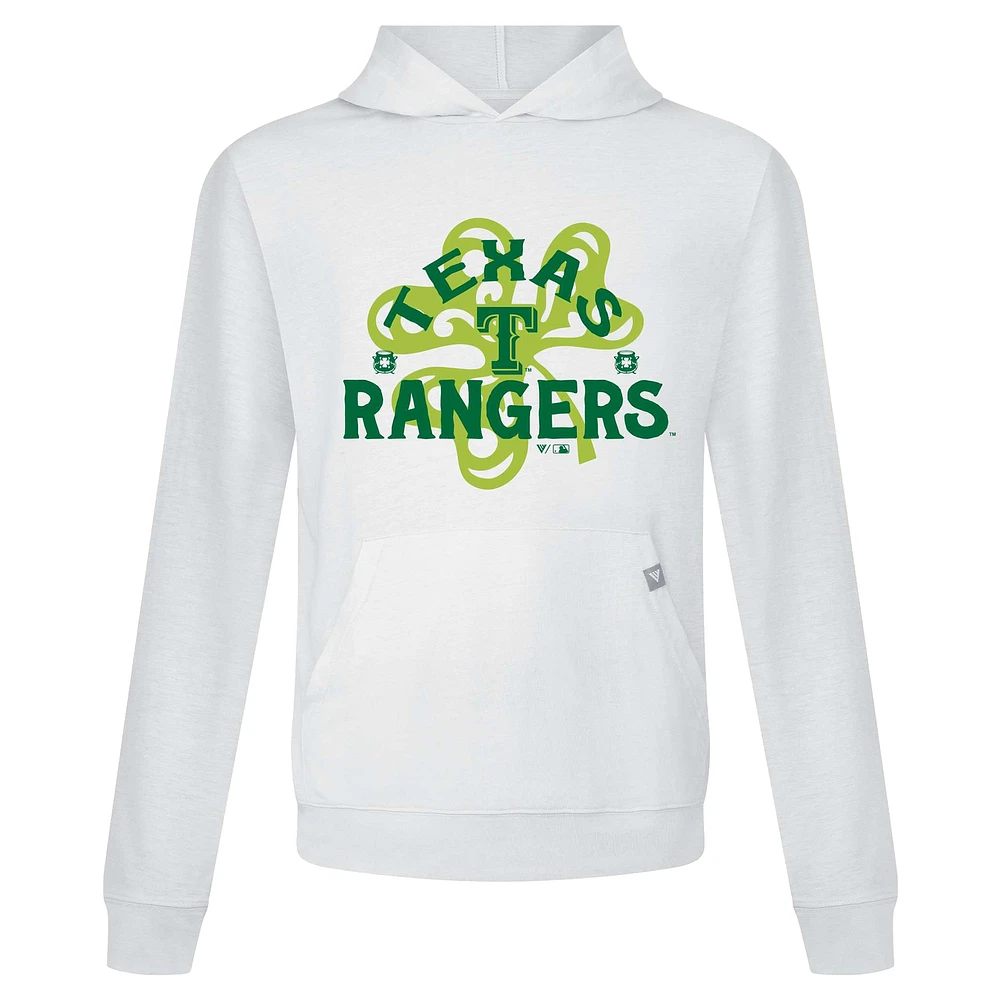 Men's Levelwear White Texas Rangers St. Patrick's Day Relay Shamrock Pullover Hoodie