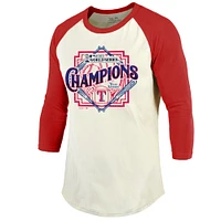 T-shirt raglan à manches 3/4 pour hommes Majestic Threads crème Texas Rangers 2023 World Series Champions