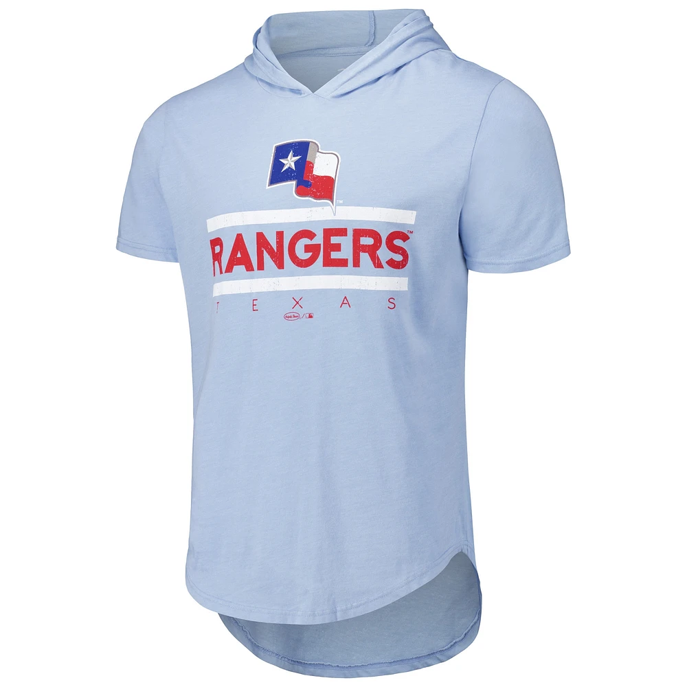 Men's Majestic Threads Light Blue Texas Rangers Tri-Blend Hoodie T-Shirt