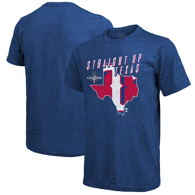 T-shirt Majestic Threads pour hommes des Royal Texas Rangers 2023 World Series Champions Local State of Mind