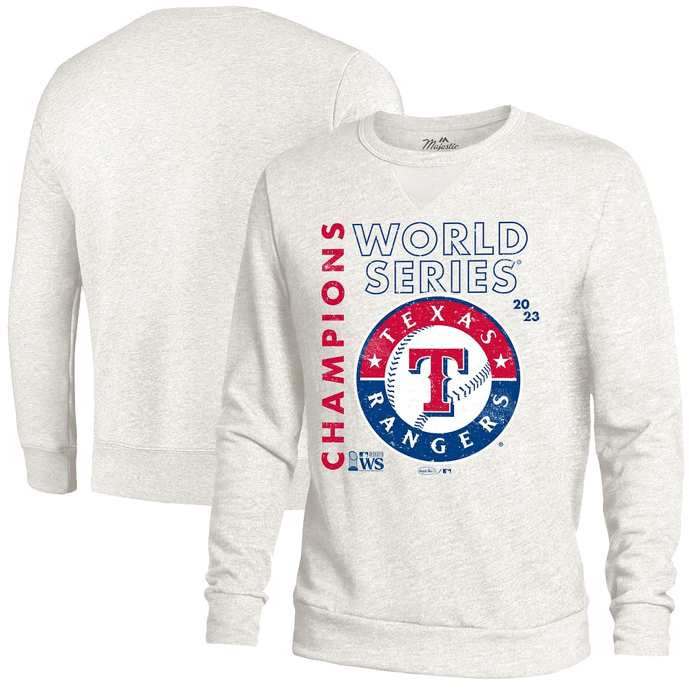 Men's Majestic Threads White Texas Rangers 2023 World Series Champions Tri-Blend Pullover Sweatshirt