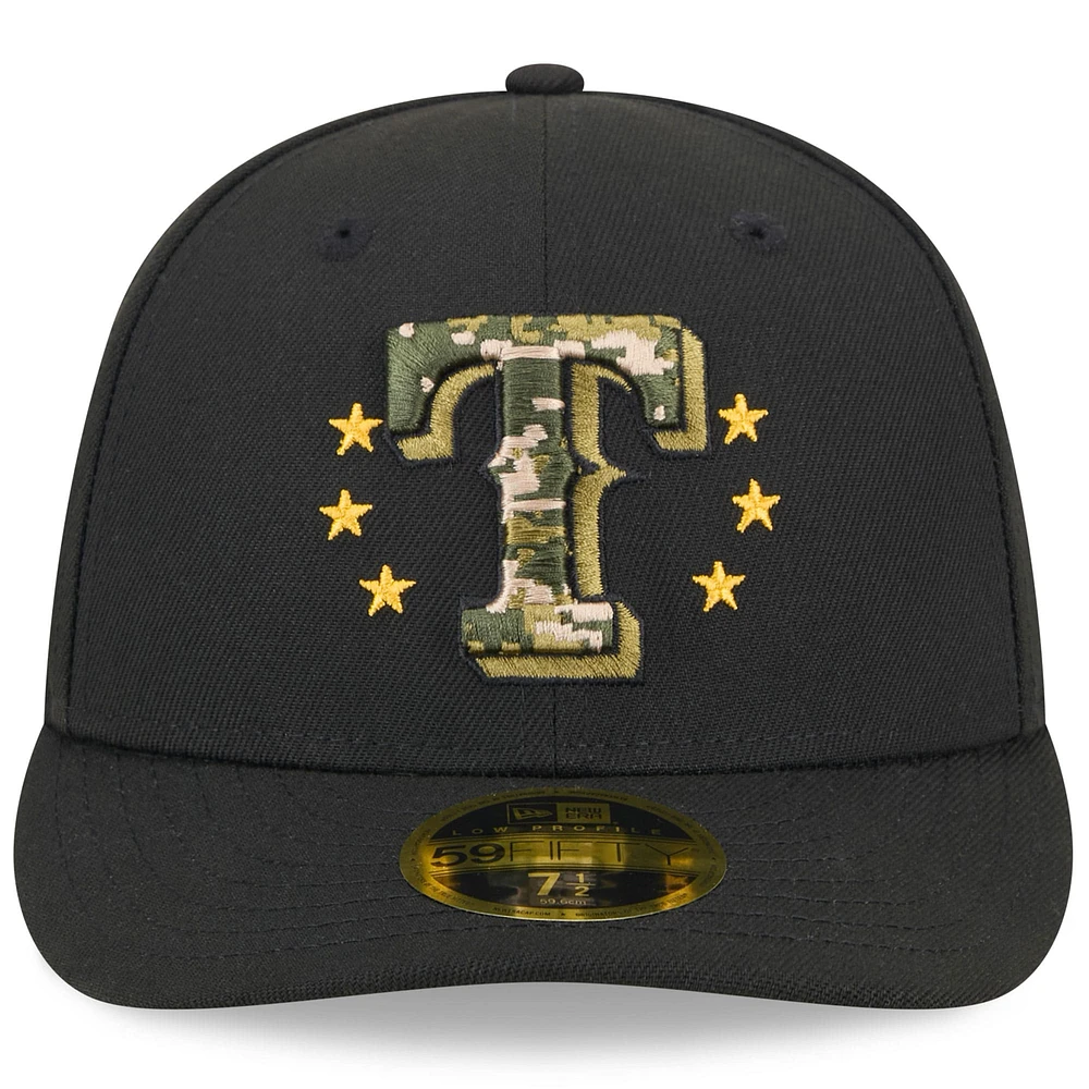 Casquette ajustée 59FIFTY à profil bas pour la Journée des Forces armées 2024 Texas Rangers New Era noire homme