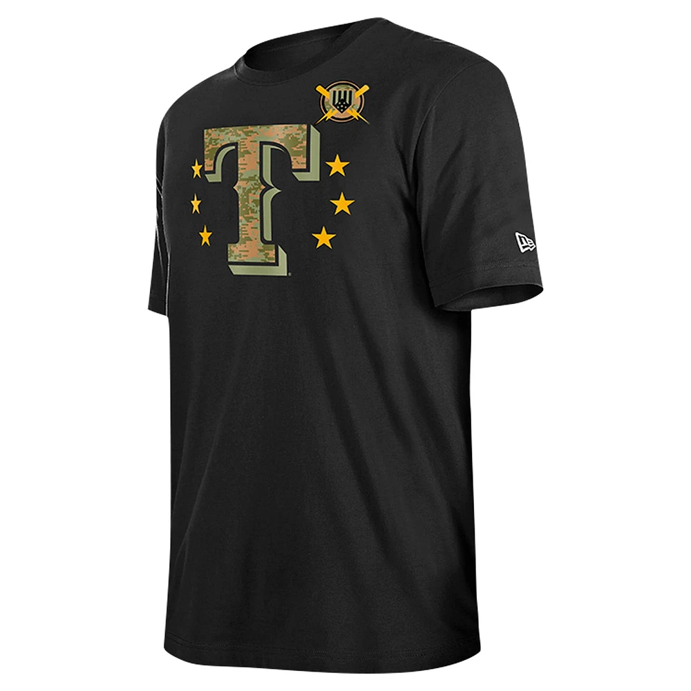 T-shirt noir pour la Journée des forces armées 2024 Texas Rangers New Era homme