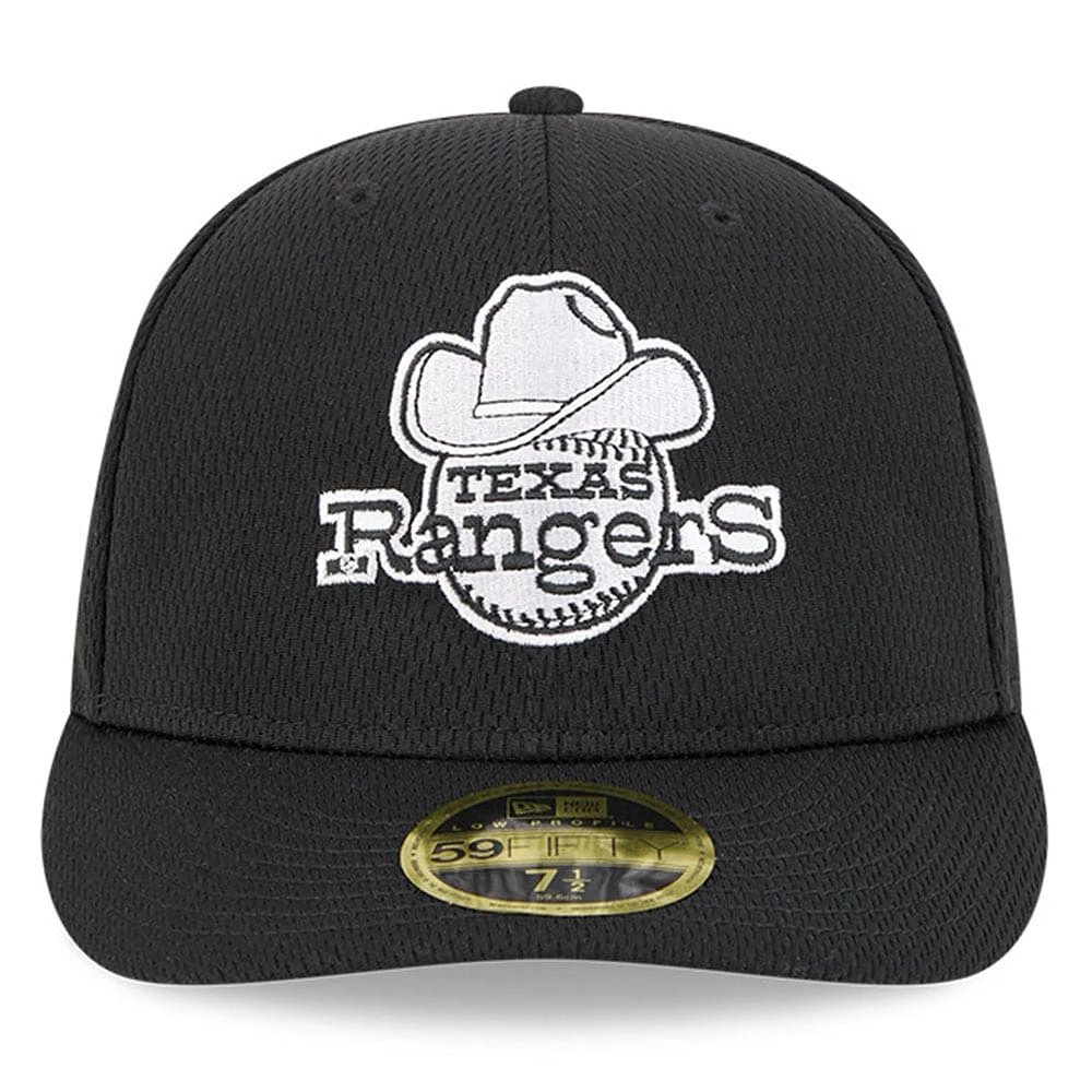 Men's New Era Black Texas Rangers 2025 MLB Clubhouse Low Profile 59FIFTY Fitted Hat