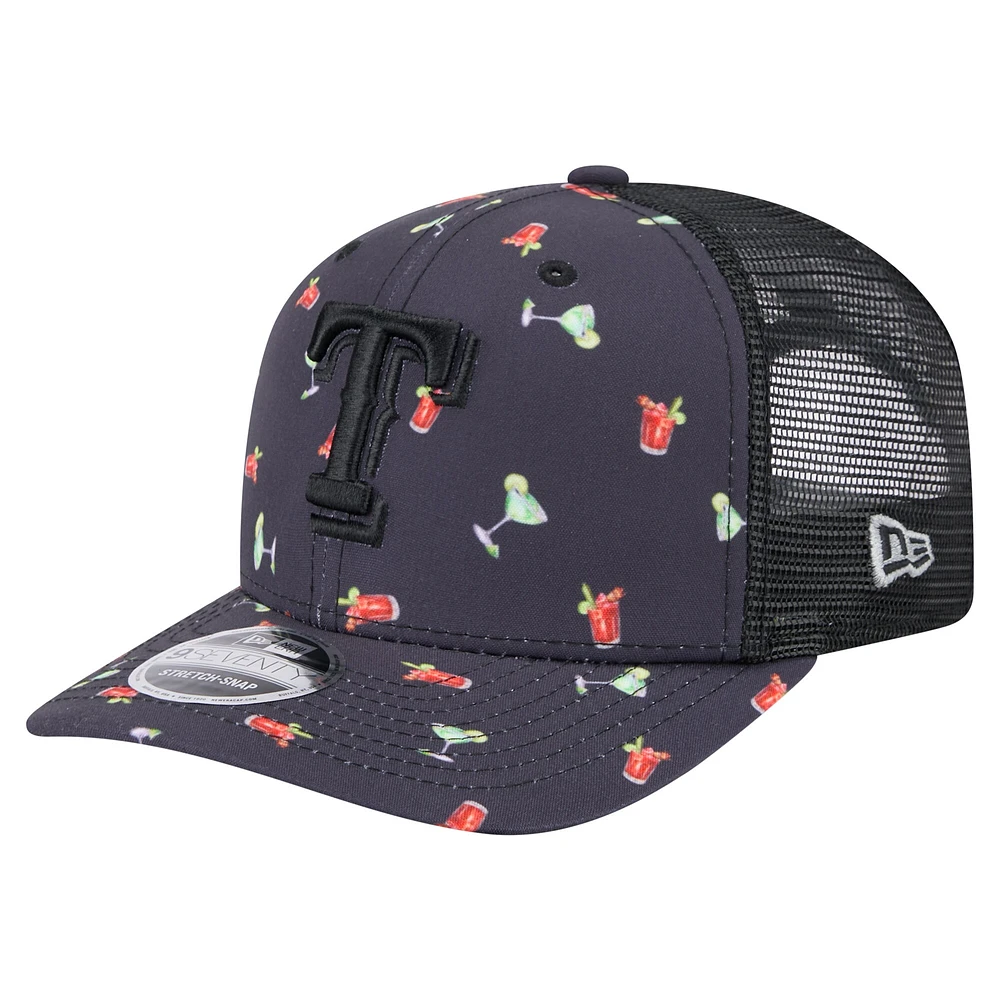 Casquette extensible à bouton-pression 9SEVENTY noire New Era Texas Rangers Adventure Drinks pour homme