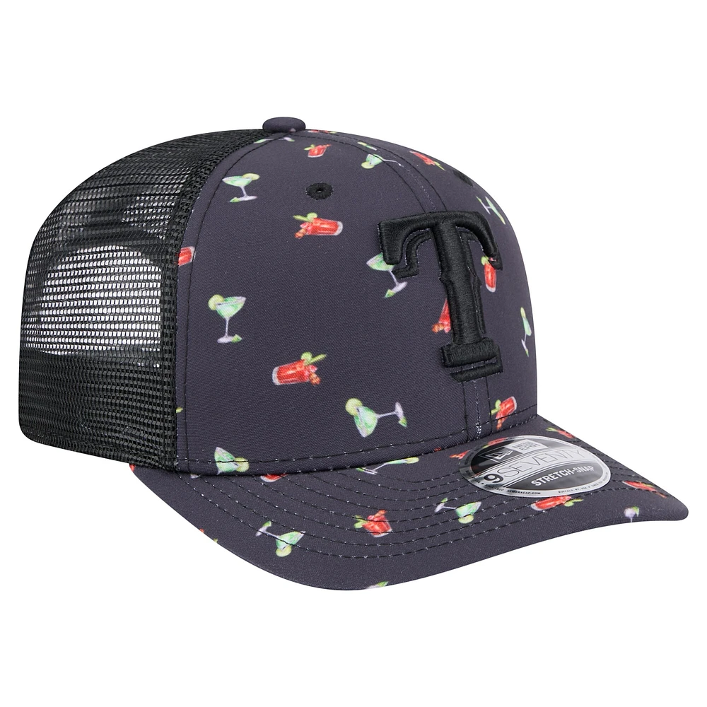 Casquette extensible à bouton-pression 9SEVENTY noire New Era Texas Rangers Adventure Drinks pour homme