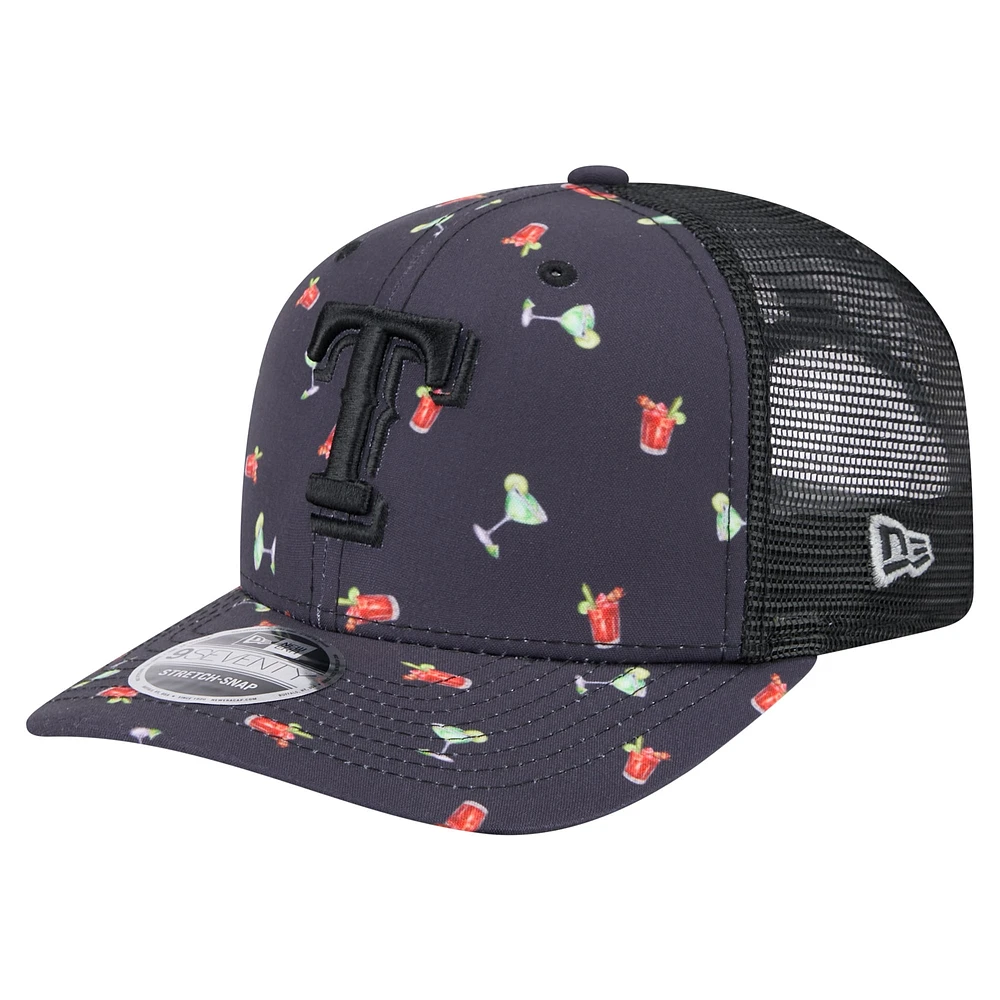 Casquette extensible à bouton-pression 9SEVENTY noire New Era Texas Rangers Adventure Drinks pour homme