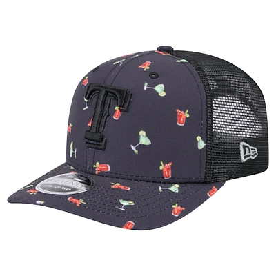 Casquette extensible à bouton-pression 9SEVENTY noire New Era Texas Rangers Adventure Drinks pour homme