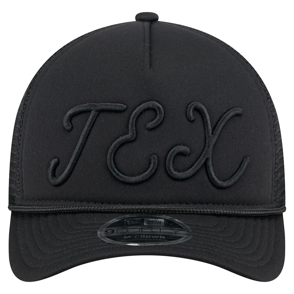 Casquette camionneur ajustable noire Texas Rangers City Initial 9FORTY pour homme de New Era
