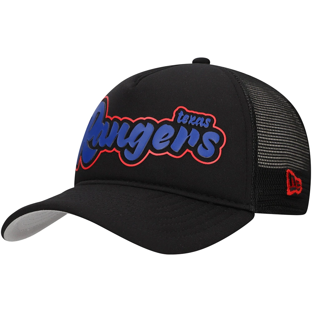 Casquette ajustable Texas Rangers Retro Bold A-Frame Trucker 9FORTY noire New Era pour homme