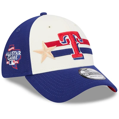 Casquette flexible 39THIRTY d'entraînement du match des étoiles de la MLB 2024 New Era pour hommes, crème/Royal Texas Rangers