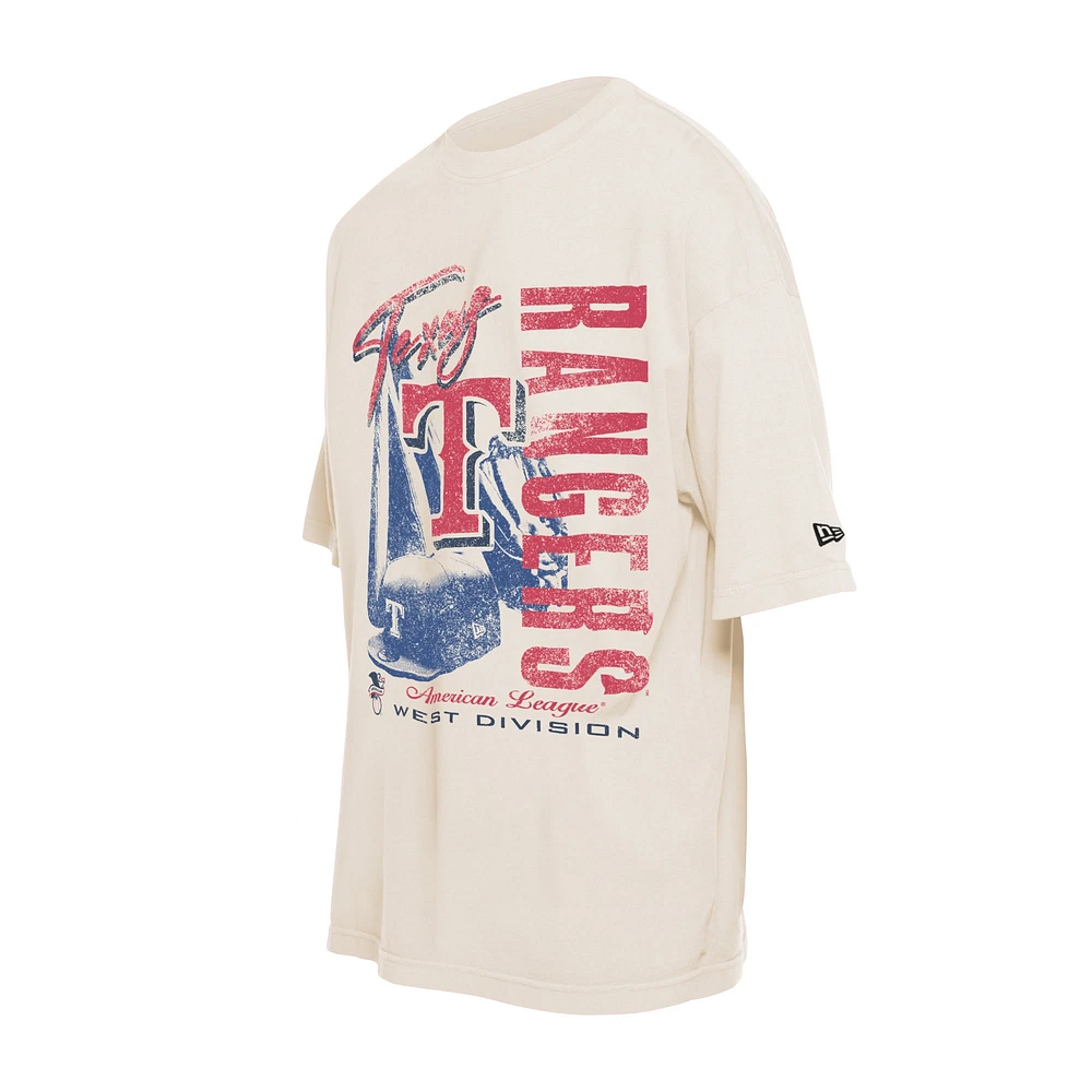 Men's New Era Cream Texas Rangers Cooperstown Collection Oversized Throwback Distressed T-Shirt