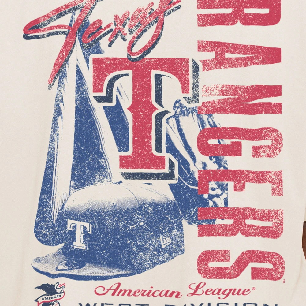 Men's New Era Cream Texas Rangers Cooperstown Collection Oversized Throwback Distressed T-Shirt