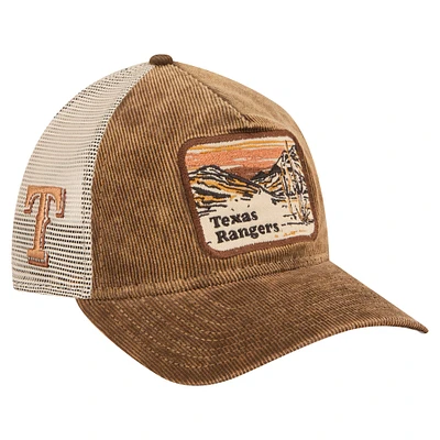 Men's New Era Dark Brown Texas Rangers Vintage Landscape 9TWENTY A-Frame Adjustable Trucker Hat